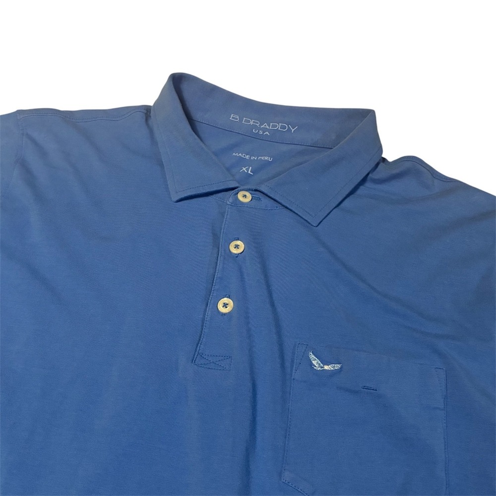 B. Draddy Mens Blue Polo Shirt Short Sleeve Pocket Peruvian Cotton XL